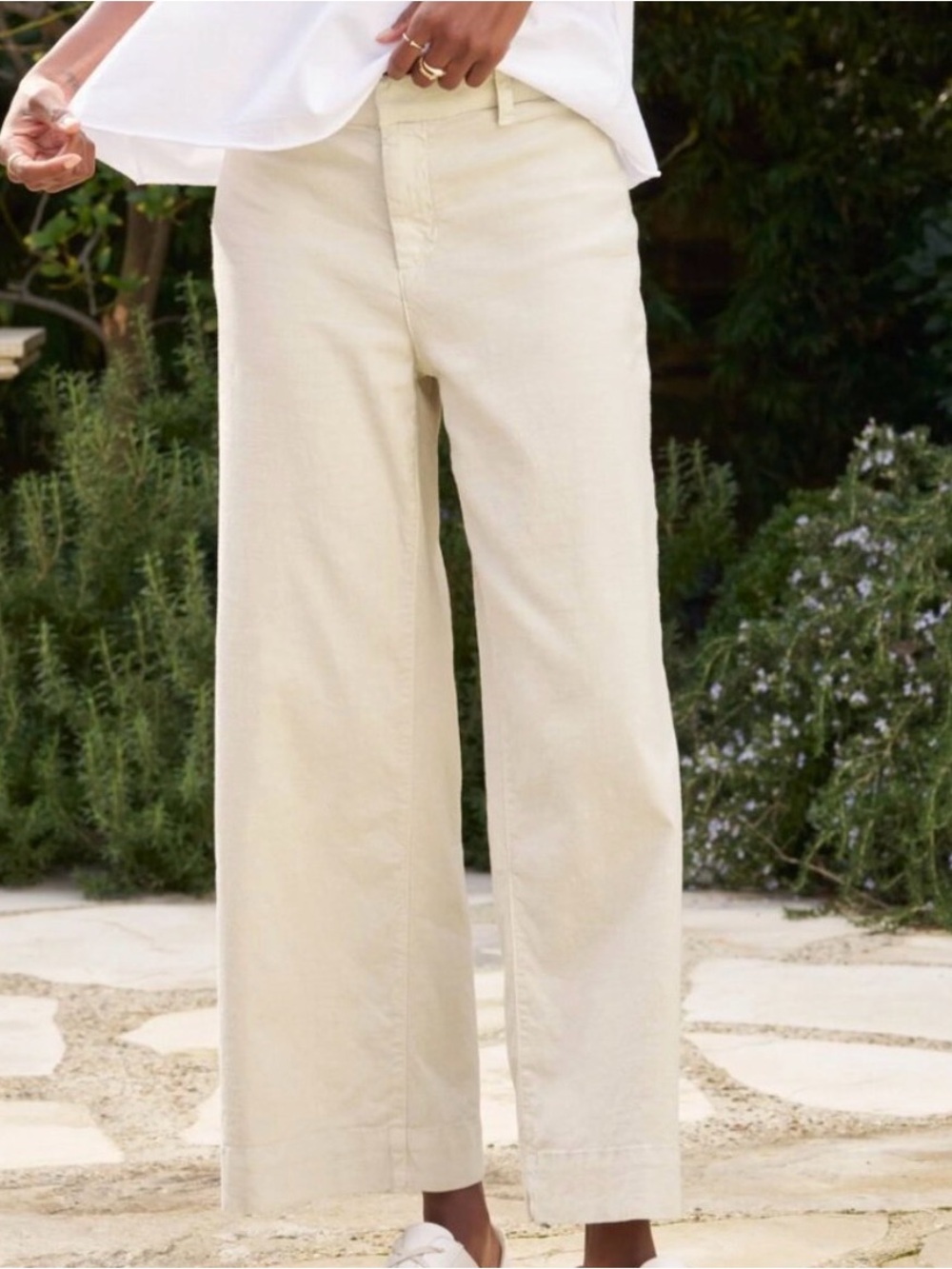 Frank & Eileen Wexford Cement Italian Linen Wide Leg Crop Pants Beige Size 8